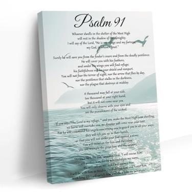 Imagem de QIXIANG Verso da Bíblia Arte de Parede Salmo 91 Quadro Decoração de Parede Pinturas Religiosas Escrituras Cristãs Arte Decoração de Igreja Emoldurada (Azul, 30 cm C x 45 L)