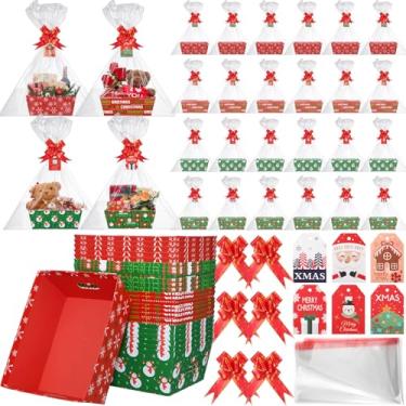 Imagem de Cholemy Conjunto de 24 cestas de Natal extragrandes para presente, 30 x 25 cm, vários elementos de Natal, kit de cesta de presente vazia a granel para encher com alças de papelão faça você mesmo para