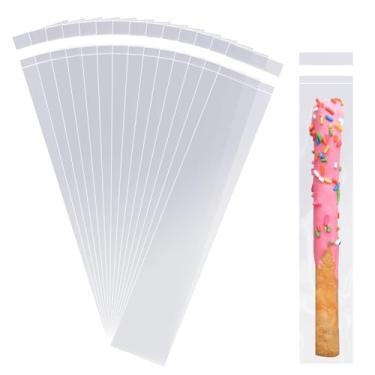 Imagem de MORIDA Sacos transparentes para haste pretzel 200 peças de 5 x 25 cm de comprimento, saco de celofane autovedante, adesivo, bastões de pretzel individuais, embalagem plástica resselável, saco de