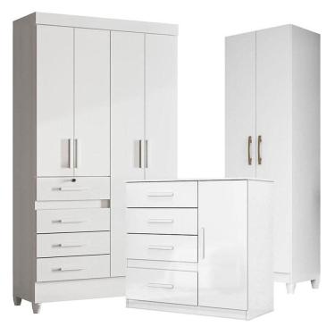 Imagem de Guarda Roupa Infantil Sobral Com Cômoda Vênus E Armário Multiuso New íris Branco Brilho - Moval