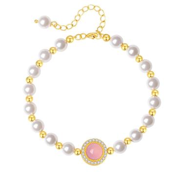 Imagem de Pulseira S925 em prata com calcedônia branca e pérola sintética