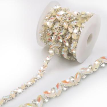 Imagem de PEARLY JUN Corrente de strass de 3 metros com acabamento amarelo mocha strass, tiras de aplique de cristal, joias para festa de casamento, pulseiras artesanais, buquês de noiva, acessórios de enfeite