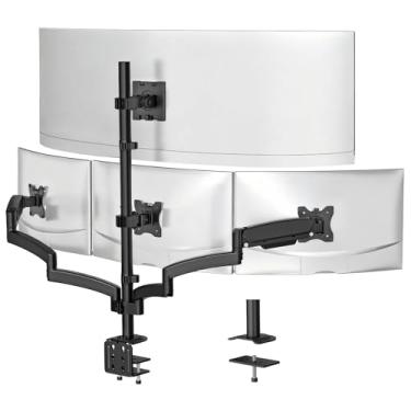 Imagem de WALI Suporte de mesa extra alto para monitor quádruplo para tela ultralarga de até 49 polegadas no suporte superior e telas de 68.6 cm nos suportes inferiores, suporte para 4 monitores, suporta até 10
