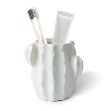 Imagem de Suporte de escova de dentes de cacto de cerâmica para banheiros, suporte de pasta de dente bonito conjunto de suporte de escova de dentes, para balcão de banheiro e mesa de escritório divertido