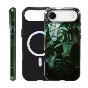 Imagem de Fourmor Capa para iPhone 17 Air - Carregamento sem fio para MagSafe, capa externa rígida de policarbonato + capa protetora interna de TPU macio à prova de choque, padrão de folha de vidro 3D