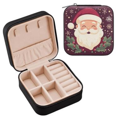 Imagem de Wassud Caixa de joias de viagem de Natal feliz Papai Noel para mulheres, meninas, senhoras, noiva, mini organizador de joias de couro PU, caixa quadrada de armazenamento de joias para brincos, anéis