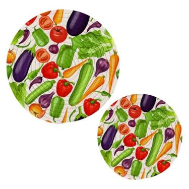 Imagem de Wassud Conjunto de tripé de legumes coloridos para pratos quentes, suportes redondos de panela, almofadas quentes de algodão, porta-copos resistentes ao calor para decoração de cozinha, bancada, 2