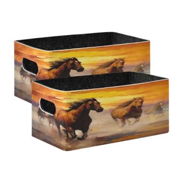 Imagem de xigua Conjunto de 2 caixas de armazenamento de cavalos para corrida, cubo de armazenamento dobrável, organizador de cestas de armazenamento para brinquedos, livros, prateleiras, armário, lavanderia