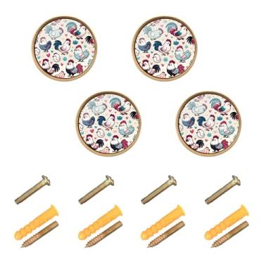 Imagem de Burbuja Puxadores de armário de cozinha de galo fofo, pacote com 4, puxadores redondos de 3,5 cm, puxadores de cômoda com parafusos para armários de cozinha, quarto, armário