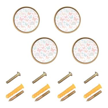 Imagem de Burbuja Maçanetas de armário de cozinha Rainbow Butterflies pacote com 4, puxadores de gaveta redonda de 3,5 cm com parafusos para armários de cozinha, quarto, armário