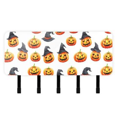 Imagem de Burbuja Porta-chaves de abóbora de Halloween com 5 ganchos, porta-chaves autoadesivo montado na parede, organizador de armazenamento de correio para entrada, decoração de casa