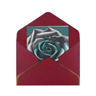 Imagem de SKKNT Cartões comemorativos para todas as ocasiões com estampa de flores rosa cinza azul-petróleo versáteis com envelopes 11,4 x 15,2 cm