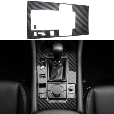 Imagem de AOKIO Compatível com acessórios Mazda 3 2020 2021 2022 2023 2024 2025 Mazda 3 Acabamento da tampa do painel de câmbio do console central (estilo carbono, não para CX5/CX30/CX50)