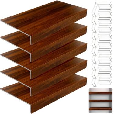 Imagem de GCCSJ 5 peças de capa de prateleira de arame de PVC espumado, forro de prateleira de madeira sintética antiderrapante 76 x 40,6 cm com protetor de canto para organizador de banheiro e cozinha