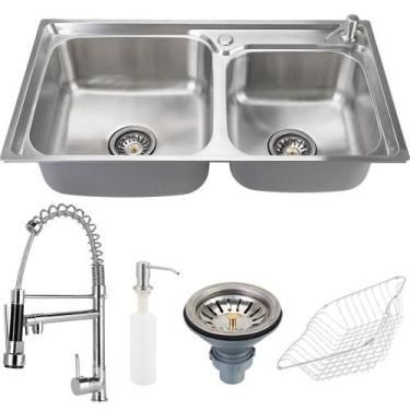 Imagem de Kit Torneira gourmet e cuba inox potiguara com acessórios para cozinha