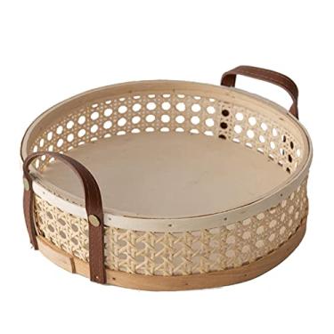 Imagem de Sanpyl Bandeja de Armazenamento de Tecido de Vime Cesta de Transporte de Perfume Resistente para Decoração de Casa, Alças de Couro PU para Fácil Armazenamento e Transporte para Pratos de Jantar, de