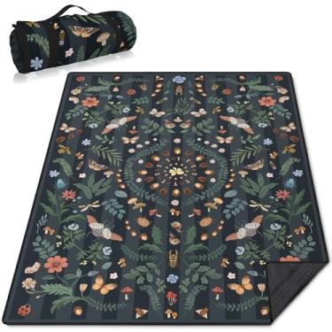 Imagem de Cobertores de piquenique com cogumelos à prova d'água, dobrável, 152 cm x 203 cm, tapete de piquenique embalável para grama, cobertor de praia grande, boêmio, acessórios de piquenique à prova de areia