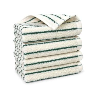 Imagem de Jacquotha Pacote com 4 toalhas de algodão listradas, 33 x 33 cm - panos de lavagem macios para banheiro, cozinha, academia, rosto, verde e creme