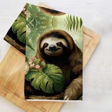 Imagem de Toalhas de cozinha fofas e engraçadas, panos de prato florestais para lavar pratos de cozinha, toalha de mão para casa de banho, toalha de chá decorativa de microfibra macia, presentes de preguiça