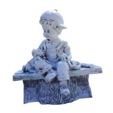Imagem de WeiLaiKeQi Estátua de jardim em resina, pequena peça colecionável, artesanato em resina, estatueta de menino e cachorro para jardim, pátio, quintal e ambientes