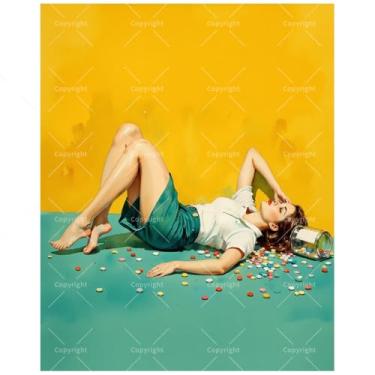 Imagem de Kit de pintura pop art por números para adultos - DIY mulher com doces no chão pintura em tela 40,6 x 50 cm, conjunto de tinta acrílica, adequado para iniciantes, arte para decoração de casa ou