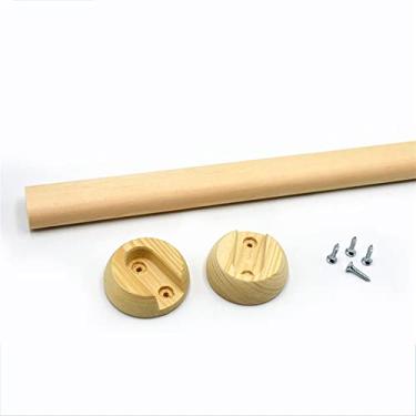 Imagem de Vara de armário oval de madeira para pendurar roupas, 1 pacote com poste de armário premium, barra transversal, varões de pendurar de faia natural polida para armário com suportes de extremidade para