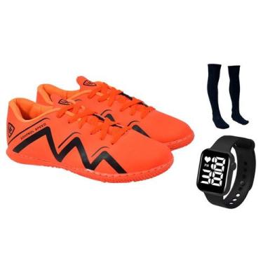 Imagem de Chuteira Futsal 1000 Quadra Costurada Adulto Novo + Meião + Relógio Di