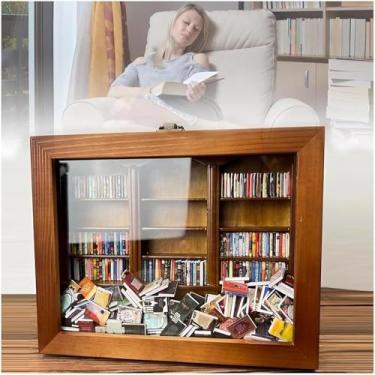 Imagem de Estante De Ansiedade | Shake Away Your Anxiety, Mini Estante De Livros Para Alívio Do Estresse, Miniatura De Armário De Exposição De Livros De Madeira Para Decoração De Casa De Mesa