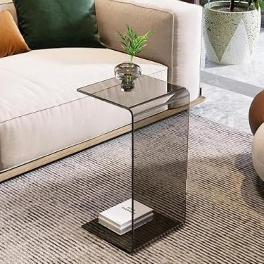 Imagem de Mesa lateral, mesa de canto em forma de C, mesa lateral de sofá de acrílico, mesa de cabeceira para quarto, mesa de centro pequena simples moderna adequada para sala de estar (cinza claro)