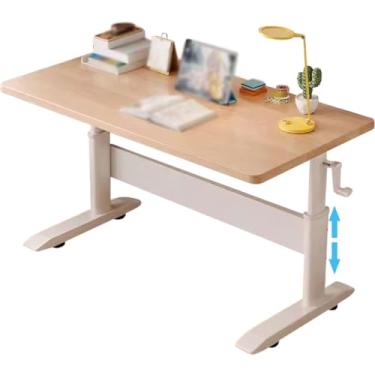 Imagem de Mesa de pé manual em pé mesa sobrecama de altura ajustável, mesa de computador espaçosa para casa, mesa de elevação manual, para escritório (cor: cor de madeira, tamanho: 80 cm)