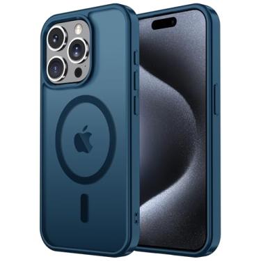 Imagem de Janmitta Capa magnética para iPhone 16e, com protetor de tela, compatível com MagSafe, proteção contra quedas de grau militar, capa de telefone fosca translúcida fina à prova de choque, azul escuro