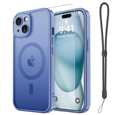 Imagem de Janmitta Capa magnética para iPhone 15, com protetor de tela, compatível com MagSafe, proteção de câmera, proteção contra quedas de grau militar, capa fina translúcida fosca para celular, roxo claro