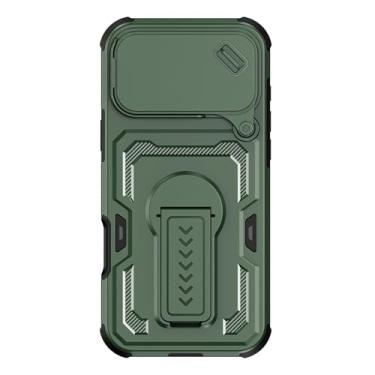 Imagem de Suporte de suporte oculto para iPhone 17/17 Air/17 Pro/17 Pro Max, tampa da janela deslizante da câmera, capa de PC anti-queda (verde, 17 ar)