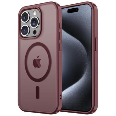 Imagem de Janmitta Capa magnética para iPhone 16e, com protetor de tela, compatível com MagSafe, proteção contra quedas de grau militar, capa de telefone fosca translúcida fina à prova de choque, vermelho vinho