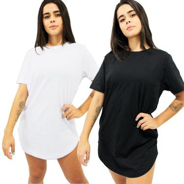 Imagem de Kit 2 Camisetas Algodão Longline Feminina Blusa Sobre Legging Academia-Feminino