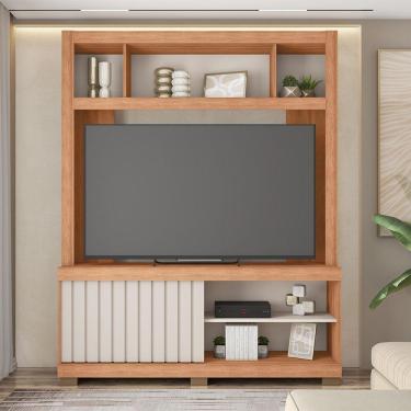 Imagem de Estante Tv 60 Pol 160cm Sala De Estar Ravik C01 - D'rossi Cor Freijó/off White