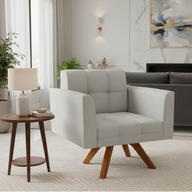 Imagem de Poltrona Sala Decorativa Elisa Base Giratória Castanho MM30 Sintético Cinza D03 - D'Rossi