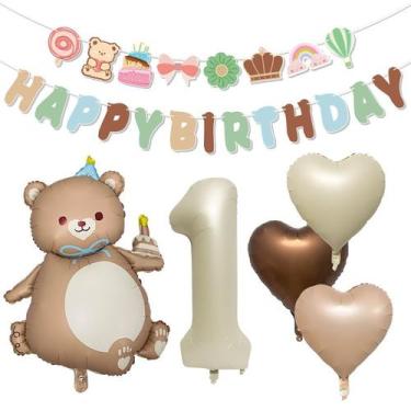 Imagem de Conjunto de balões para festa de 1º aniversário com tema de urso fofo,