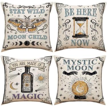 Imagem de Conjunto de fronhas Boho Mystical Moon and Stars x4 linho - yiweisai