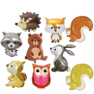 Imagem de Conjunto de balões metalizados para animais da floresta, 10 peças com 