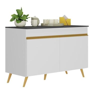 Imagem de Balcão Cozinha Gabinete Pia 120cm 2 Portas Branco Dourado