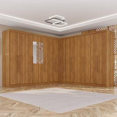 Imagem de Guarda-roupa de Canto Modulado com Espelho 15 Portas 6 Gavetas Inglaterra Cinamomo