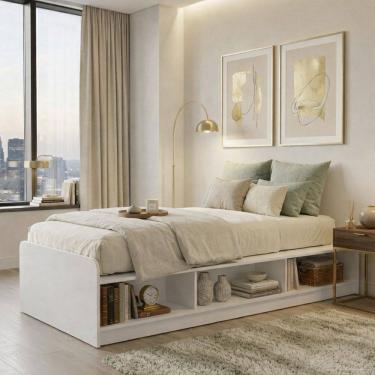 Imagem de Cama Solteiro Adulto com Nichos Collere Branco