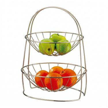Imagem de Fruteira de Mesa 2 Andares Cesto Organizador Frutas Níquel - 992NI Future
