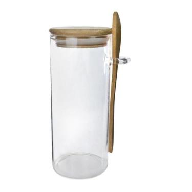 Imagem de Pote hermético de vidro com tampa e colher de bambu 380ml - Cosy