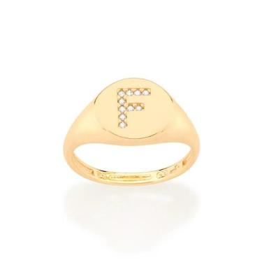 Imagem de Anel Rommanel Letras Folheado a Ouro com Zircônia 512964, Dourado, 16