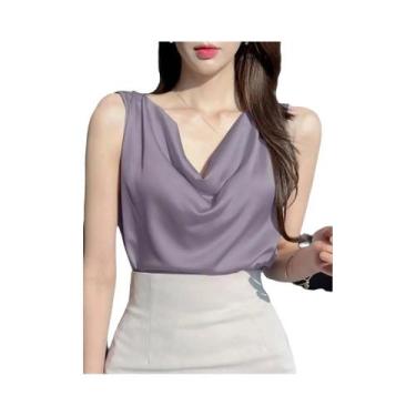 Imagem de Camisola Elegante De Seda Satinada Com Decote Cowl Sem Mangas Estilo C