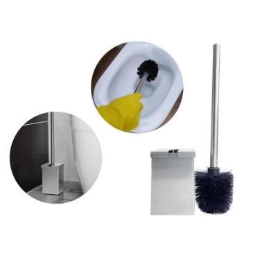 Imagem de Escova Sanitária com Suporte em Aço Inox Escovado 8x8x12cm - CALHA ÚMI