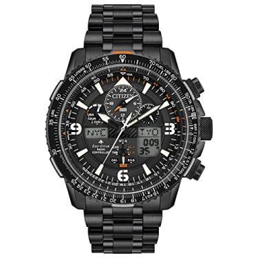 Imagem de Relógio masculino Citizen Promaster Air Skyhawk Eco-Drive Pilot, mostrador Ana-Digi, ponteiros e marcadores luminosos, cristal antirreflexo, banhado a íon preto