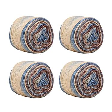Imagem de SHIKE Fio de bolo Fairyland, fio de algodão de cor ombré para tricô ou crochê, 4 x 100 g, 60% algodão, 30% acrílico, 10% lã, fio de ar multicolorido, gramatura média (62, 1 pacote)